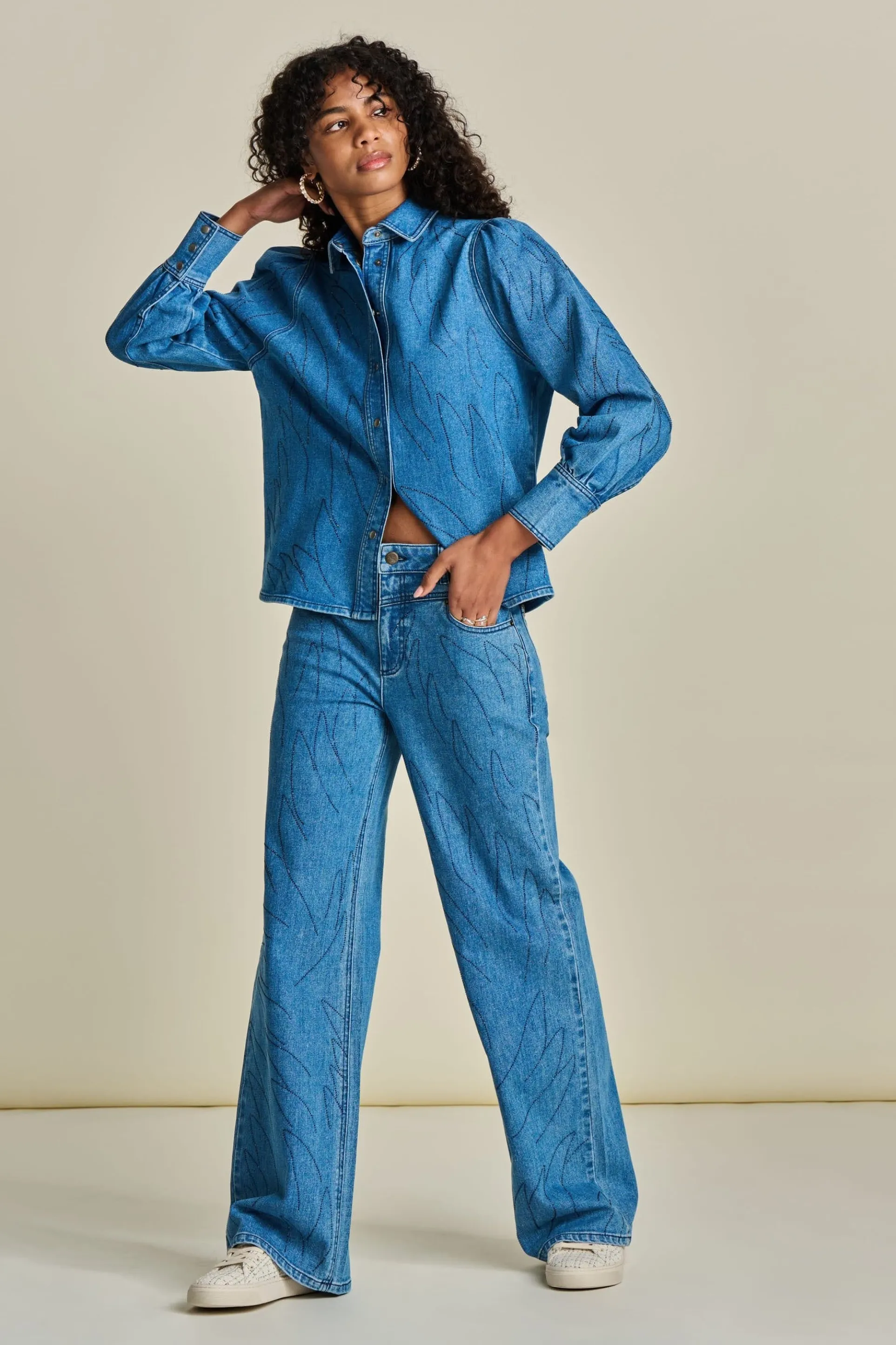 BLOUSE Denim Rhinestones