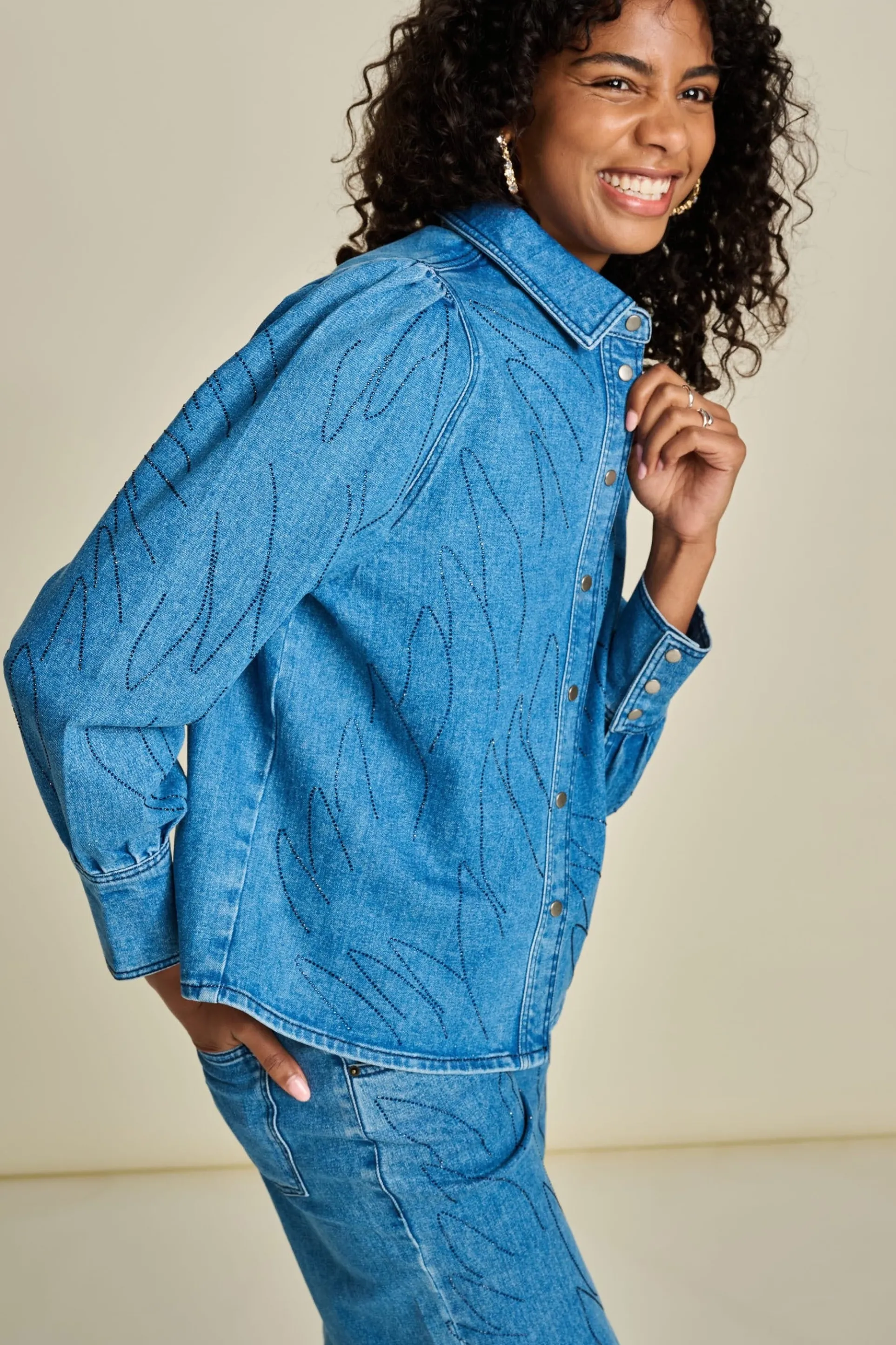 BLOUSE Denim Rhinestones