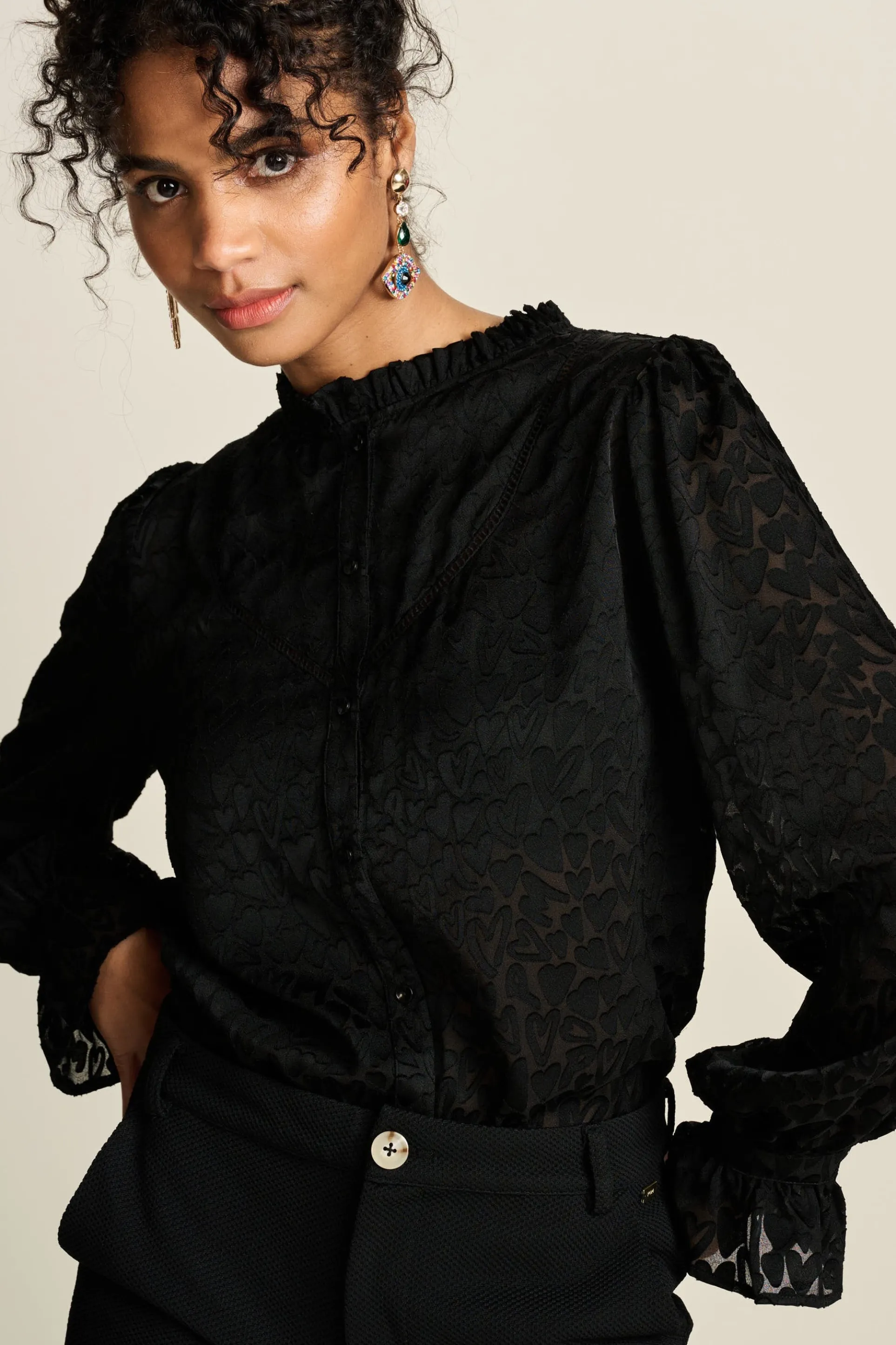 BLOUSE Hearts Black