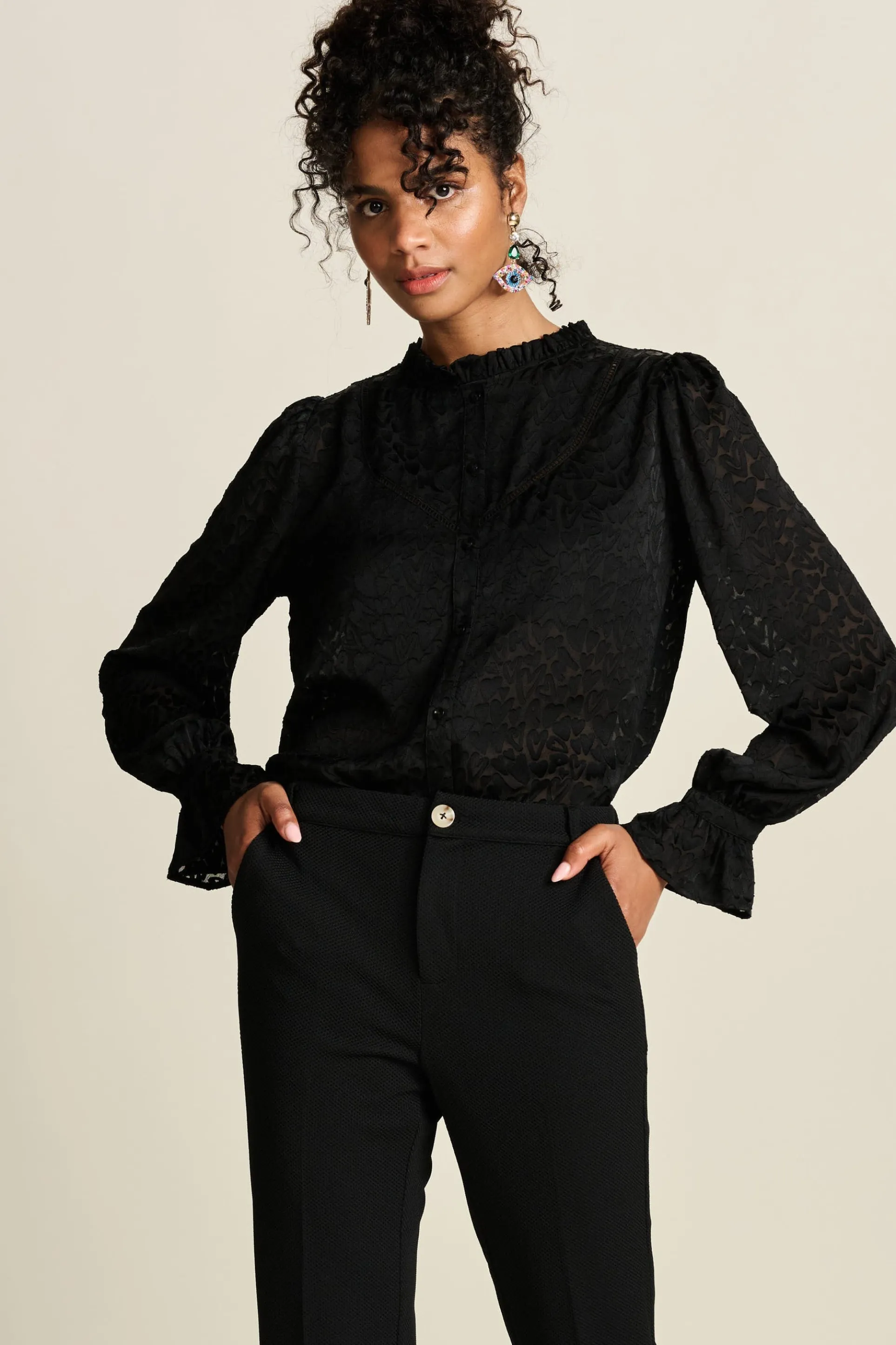 BLOUSE Hearts Black
