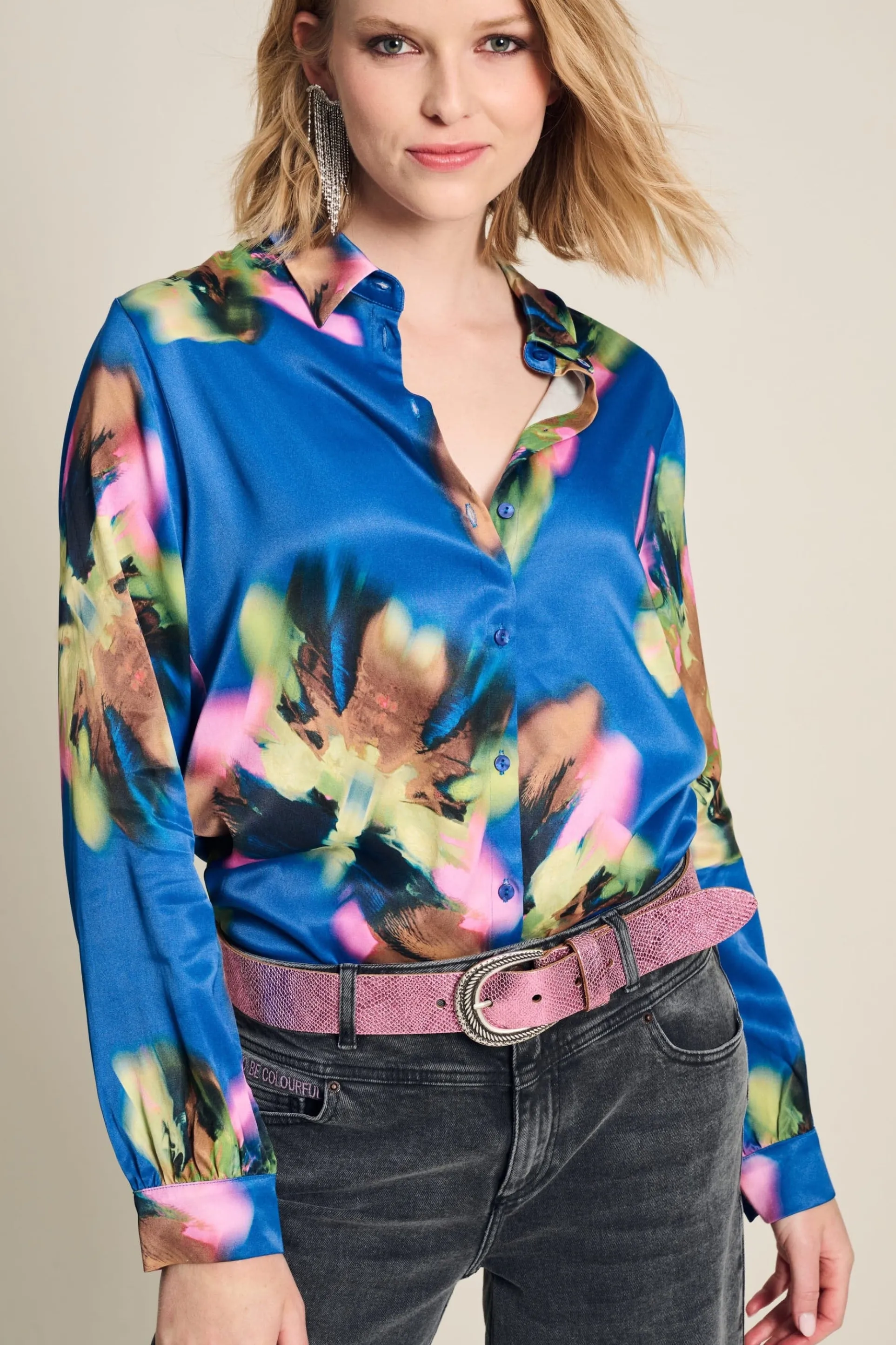 BLOUSE Mila Satin Butterfly Blue